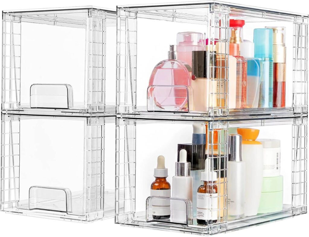 4 Pack Large Stackable Storage Drawers Bathroom Accessories for Small Spaces That Keep Things Organised and Clutter-Free