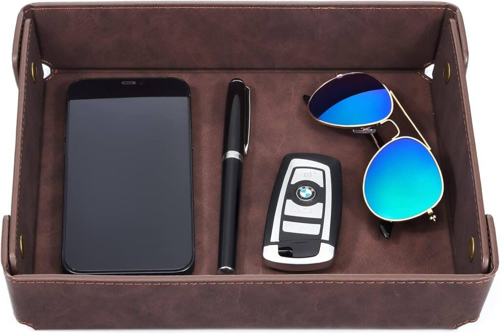 Faux Leather Valet Tray Organizer Bedside Table Essentials That Make Your Night Routine More Comfortable and Relaxing